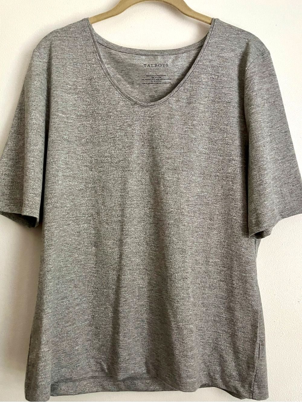 Talbots Metallic V Neck Top L Marled Gray Travel Business Casual
